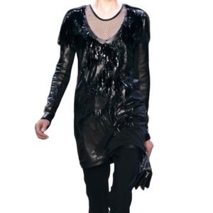 BARBARA BUI RUNWAY EMBELLISHED BLACK MINI DRESS WITH MESH SHIRT SIZE 40